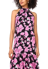 Women's Floral Printed Halter Chalis Dress