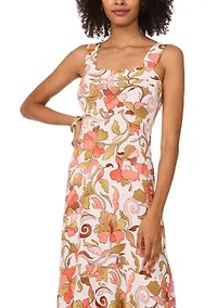 Women's Floral Square Neck Challis Dress