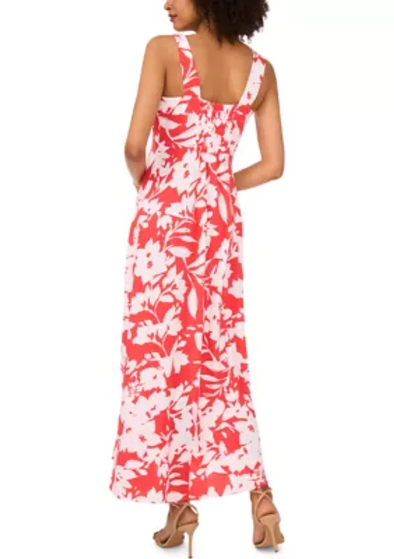 Women's Square Neck Floral Printed Challis Dress