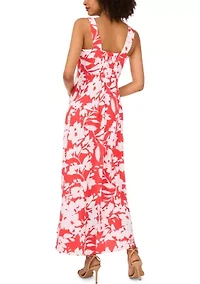 Women's Square Neck Floral Printed Challis Dress