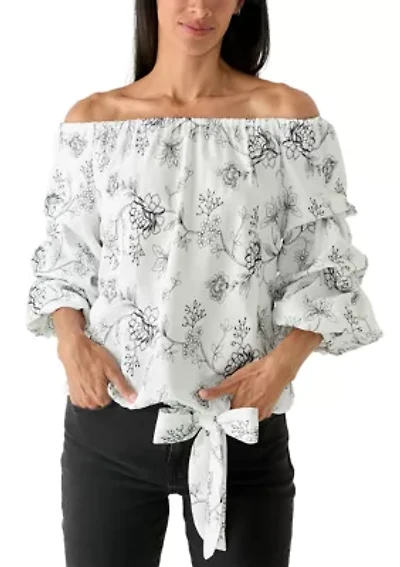 Women's Off Shoulder Chacha Embroidered Floral Blouse