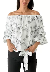 Women's Off Shoulder Chacha Embroidered Floral Blouse