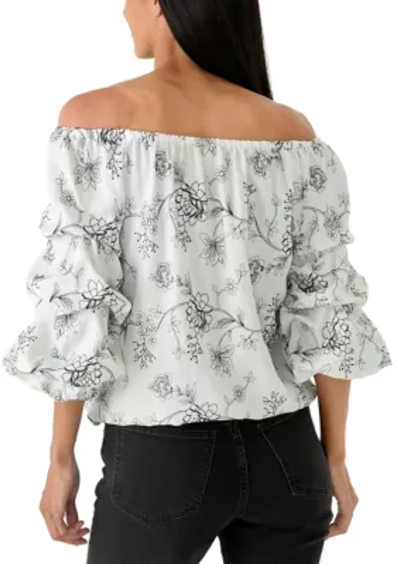 Women's Off Shoulder Chacha Embroidered Floral Blouse