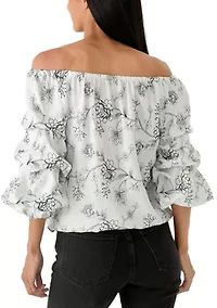 Women's Off Shoulder Chacha Embroidered Floral Blouse