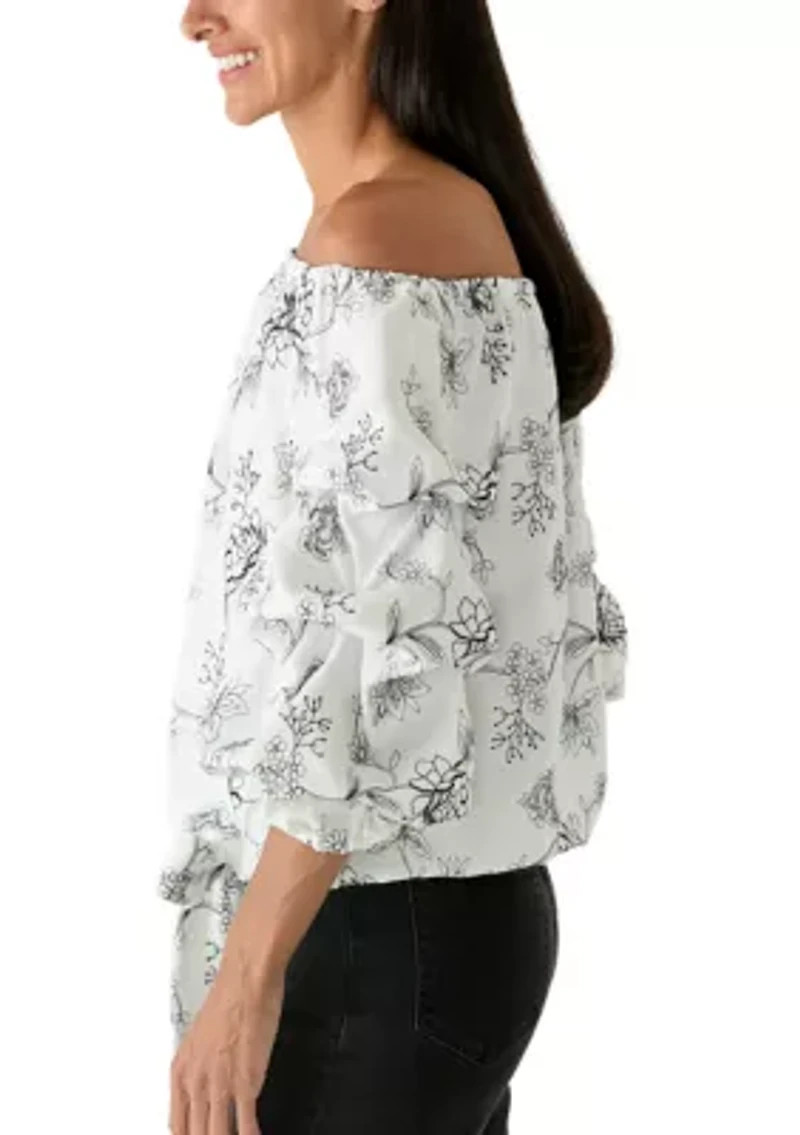 Women's Off Shoulder Chacha Embroidered Floral Blouse