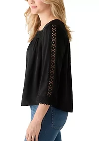 Women's 3/4 Sleeve Square Neck Lace Yoke Blouse