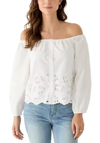 Women's Long Sleeve Off Shoulder Cutout Hem Blouse