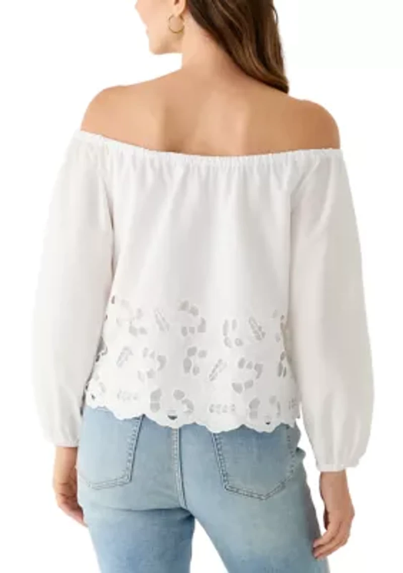 Women's Long Sleeve Off Shoulder Cutout Hem Blouse