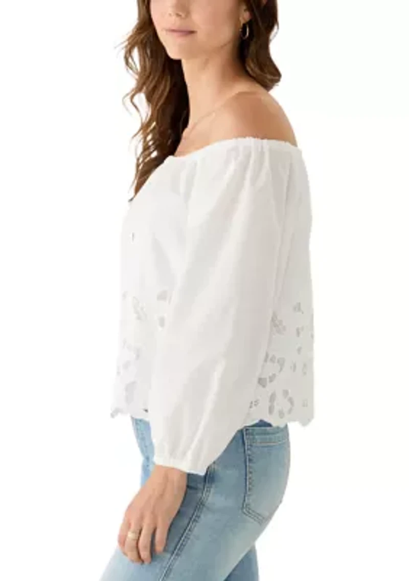 Women's Long Sleeve Off Shoulder Cutout Hem Blouse