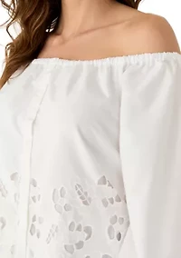 Women's Long Sleeve Off Shoulder Cutout Hem Blouse