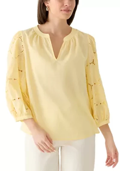 Women's Eyelet Sleeve Split Neck Blouse