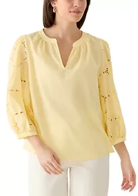 Women's Eyelet Sleeve Split Neck Blouse