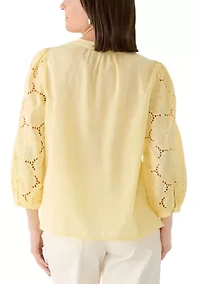 Women's Eyelet Sleeve Split Neck Blouse