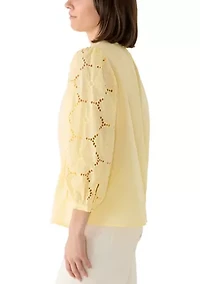 Women's Eyelet Sleeve Split Neck Blouse