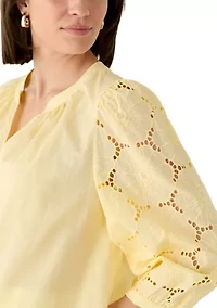 Women's Eyelet Sleeve Split Neck Blouse