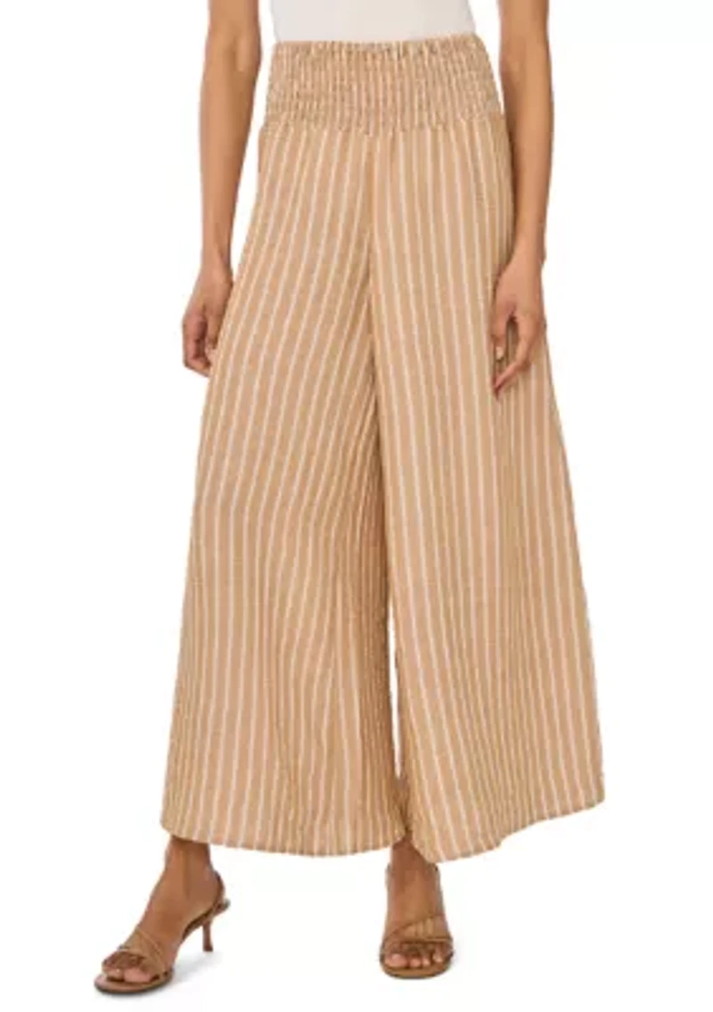 Women's Smocked Waist Pull On Stripped Linen Pants