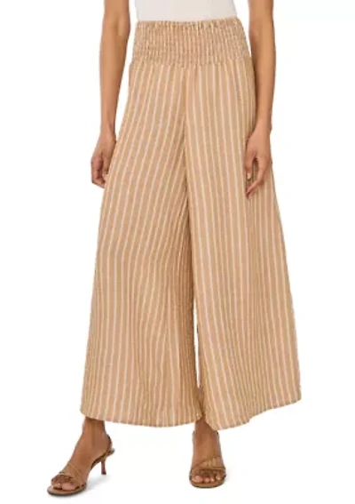 Women's Smocked Waist Pull On Stripped Linen Pants