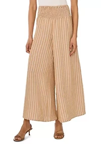 Women's Smocked Waist Pull On Stripped Linen Pants