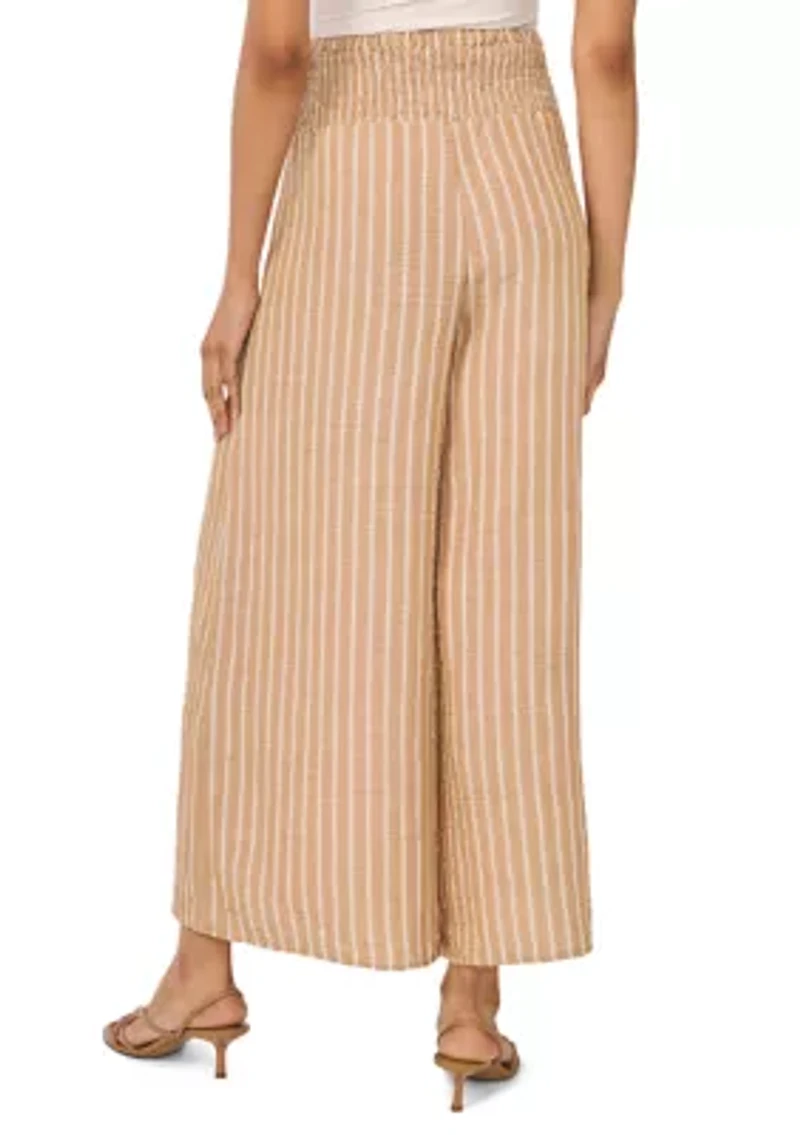 Women's Smocked Waist Pull On Stripped Linen Pants