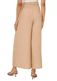 Women's Smocked Waist Pull On Stripped Linen Pants