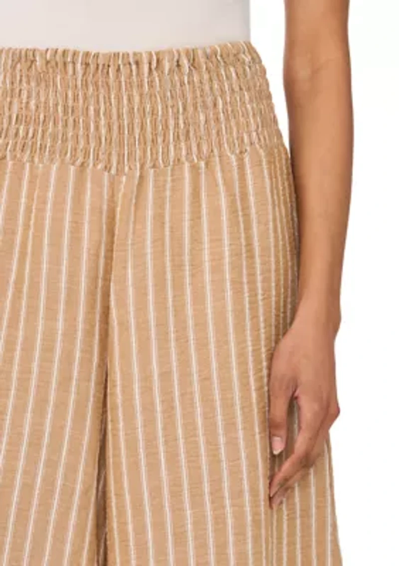 Women's Smocked Waist Pull On Stripped Linen Pants
