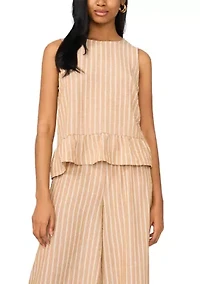 Women's Smocked Waist Pull On Stripped Linen Pants