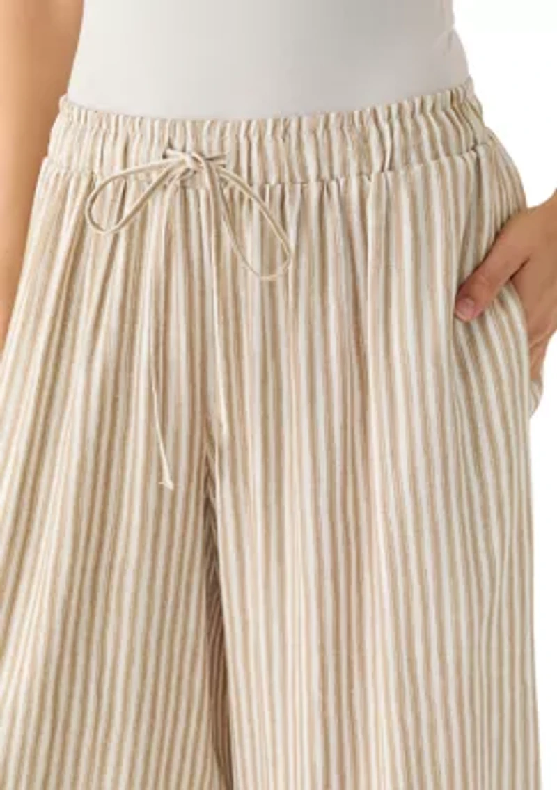 Women's Wide Leg Striped Pull On Pants