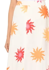 Women's A-Line Sun Print Midi Skirt