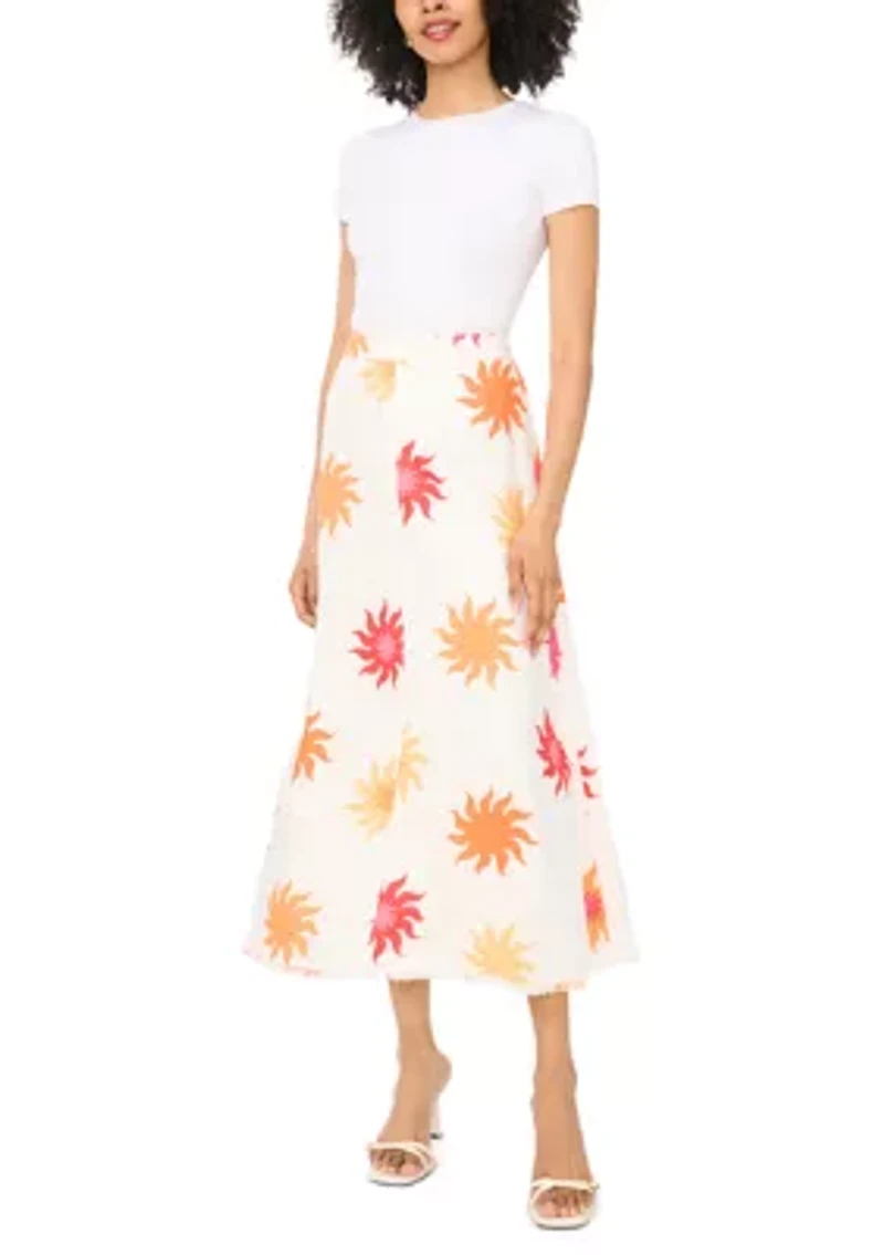 Women's A-Line Sun Print Midi Skirt