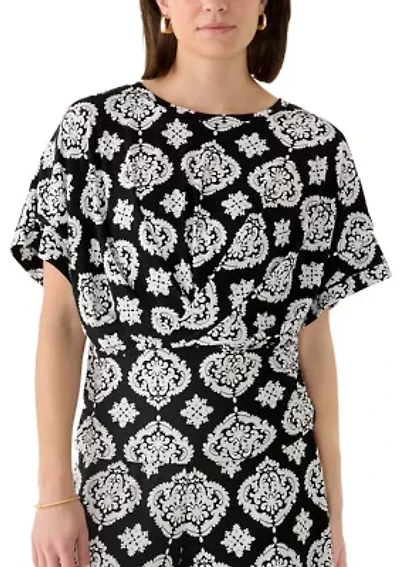 Women's Dolman Sleeve Boat Neck Medallion Print Top