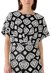 Women's Dolman Sleeve Boat Neck Medallion Print Top
