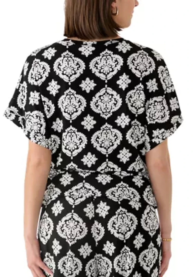 Women's Dolman Sleeve Boat Neck Medallion Print Top