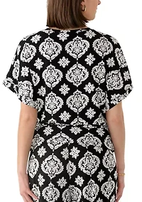 Women's Dolman Sleeve Boat Neck Medallion Print Top