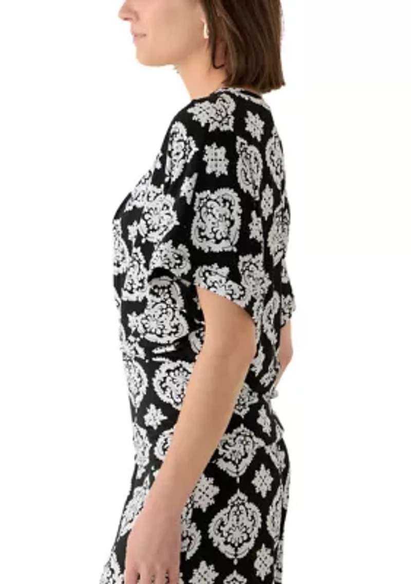 Women's Dolman Sleeve Boat Neck Medallion Print Top