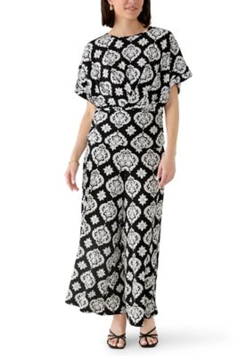 Women's Dolman Sleeve Boat Neck Medallion Print Top