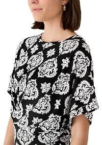Women's Dolman Sleeve Boat Neck Medallion Print Top