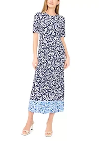 Women's Short Sleeve Paisley Border Maxi Dress