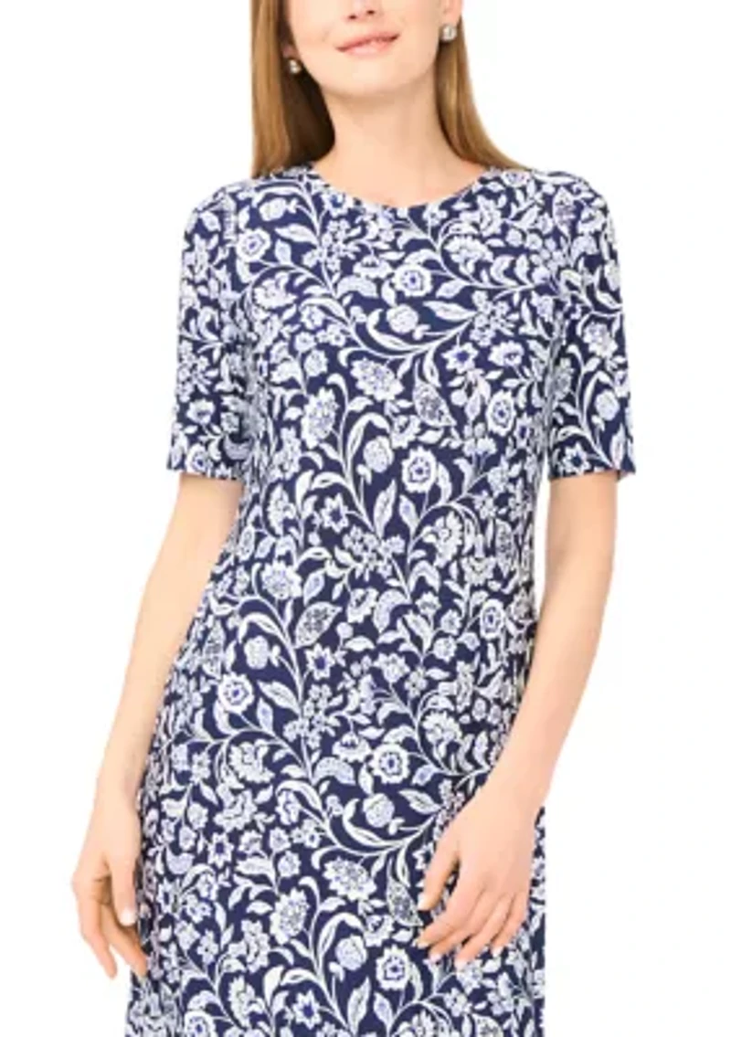 Women's Short Sleeve Paisley Border Maxi Dress
