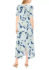 Women's Short Sleeve Border Maxi Dress