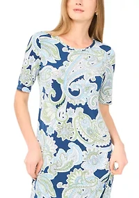 Women's Short Sleeve Border Maxi Dress