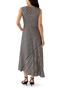 Women's Sleeveless Striped Cowl Neck Dress