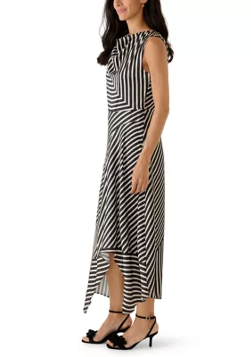 Women's Sleeveless Striped Cowl Neck Dress