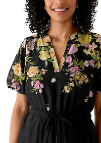 Women's Floral Split Neck Dress