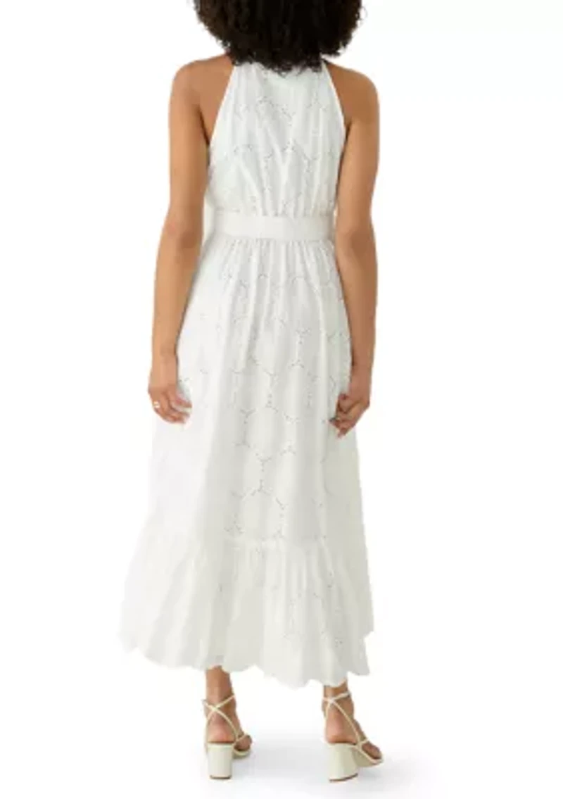 Women's Sleeveless Belted Eyelet Dress