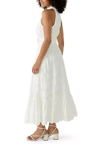 Women's Sleeveless Belted Eyelet Dress