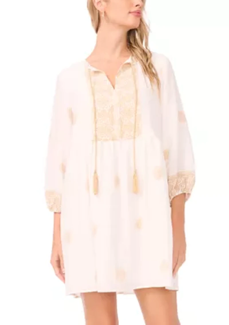 Women's 3/4 Sleeve Embroidered Peasant Dress