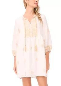 Women's 3/4 Sleeve Embroidered Peasant Dress
