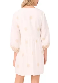 Women's 3/4 Sleeve Embroidered Peasant Dress