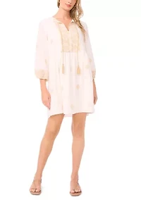 Women's 3/4 Sleeve Embroidered Peasant Dress