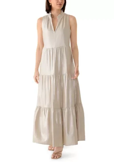 Women's Sleeveless Split Neck Metallic Linen Dress